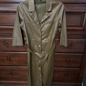 BELK OLIVE GREEN SOFT FAUX LEATHER SHIRT DRESS (WORN ONCE) - SZ 12